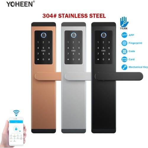 Stainless Steel Security Smart Biometric Fingerprint Door Lock With Bluetooth Wifi App for Home