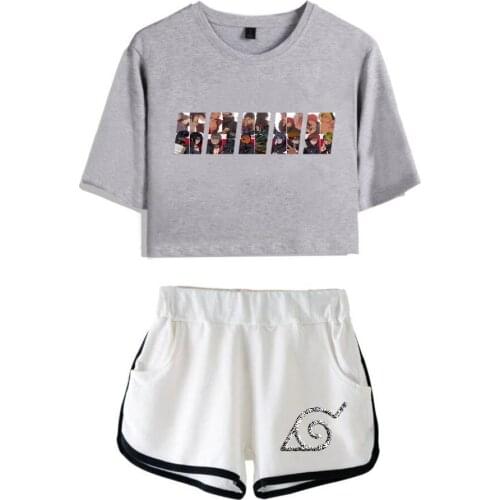 Hot Sale Akatsuki Japanese Anime Summer Girl Sets Sexy Short Tops+shorts Elastic Waist Suit Streetwear Women Two Piece Sets Y2K