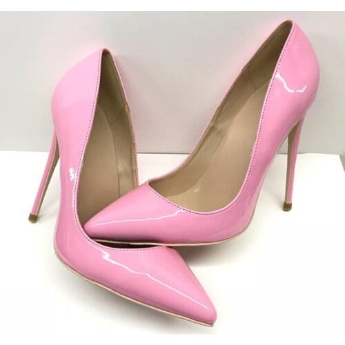 Pink PU patent leather shallow sexy 12cm high heels pumps ladies dress party wedding club women shoes QP060 CHENSIR9