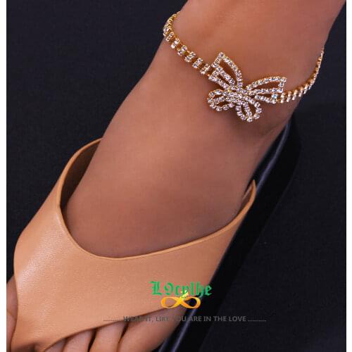 Exquisite CZ Butterfly Leg Chain For Women Foot Jewelry CZ Tennis Iced Out Chain Anklets Crystal Bijoux Femme Wedding Gift