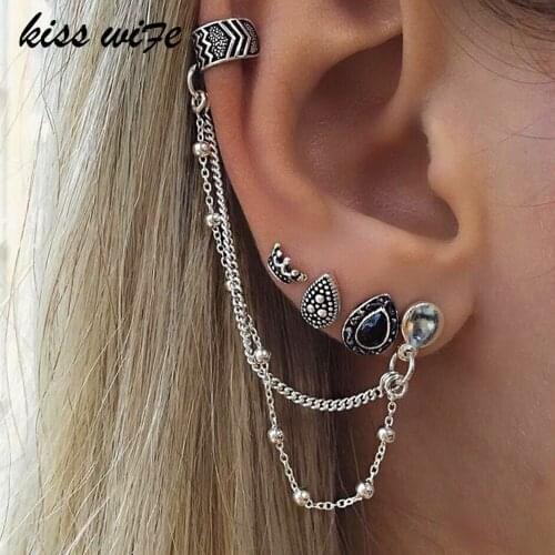KISSWIFE 4pcs /2017 new Bohemian retro wind crown water droplets chain sets of suit earrings