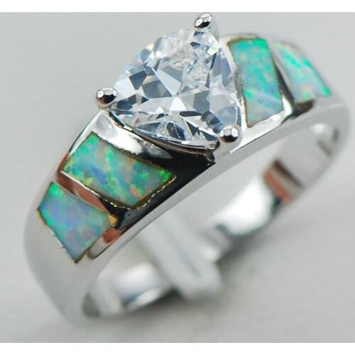 White Crystal Zircon Opal 925 Sterling Silver Ring Size 6 7 8 9 10 R1296