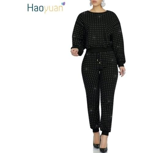 ZOOEFFBB Rhinestones Two Piece Set Women Festival Clothing Long Sleeve Top Pants Sweat Suits Lounge Wear Outfits Matching Sets