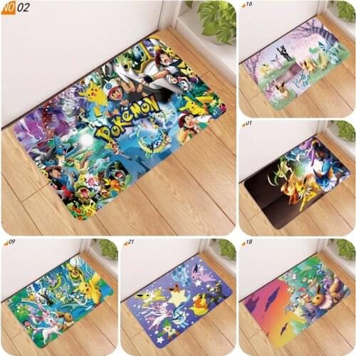 Elf pokemon Cartoon bathroom carpet Pikachu printing Coral cashmere carpet bedroom living room bathroom carpet Floor decoration