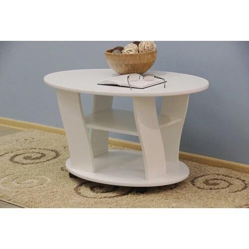 Round Coffee Table with Wheels, 3 Layer Side Table Minimalist Style for Living Room Apartment, MDF Wooden Stylish 96х61х54 cm