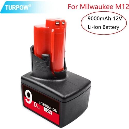 9000mAh 12V Power Tool Li-ion Battery for Milwaukee M12 C12 XC 48-11-2440 48-11-2402 48-11-2411 48-11-2401 Replacement Battery