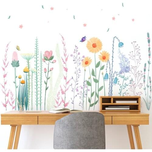 Small Fresh Wall Stickers Flowers Skirting Line Door Bedroom Porch Wall Decoration Aesthetic Mural Warm Home Decor