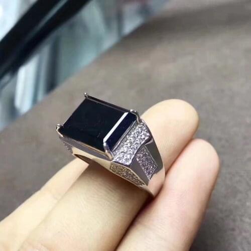 Men ring Boss ring Natural real sapphire ring 925 sterling silver Free shipping Fine jewelry 10*14mm