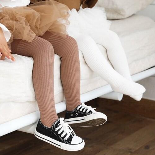 Spring and Autumn New Childrens Pantyhose Double Needle Solid Color Striped Girls Pantyhose Babys Bottoming Pantyhose