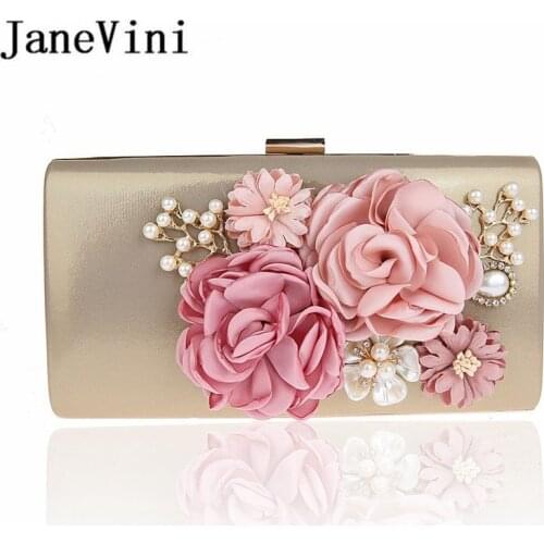 JaneVini 2021 New Arrival Women Evening Bag Flowers Pearl Banquet Party Ladies Crossbody Bag Wedding Handbag Chain Shoulder Bag