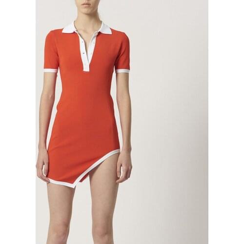 New Women Casual Short Sleeve Skinny Dress Fashion Solid Color Button Lapel Irregular Short Dress For Home Wear Party