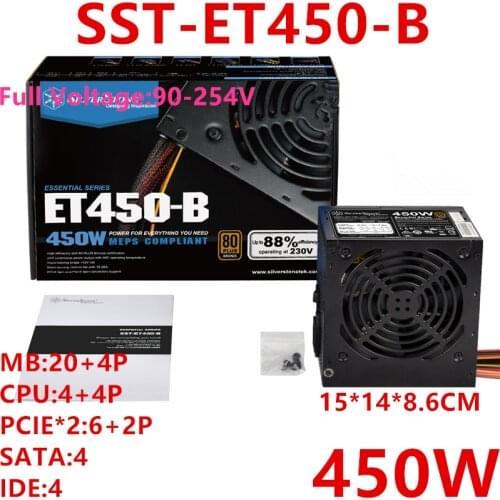 New PSU For SilverStone Brand Non-modular 80plus Bronze Game Mute Power Supply 450W Power Supply SST-ET450-B