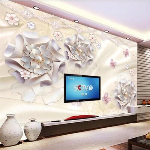 Beibehang Custom fashion decorative painting 3d luxury pink jewelry flower butterfly TV background wall paper 3d papel de parede