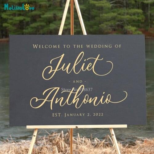 Custom Cursive Font Wedding Decal Personalized Name and Date Sticker Welcome Sign Removable Vinyl Board Stickers BB630