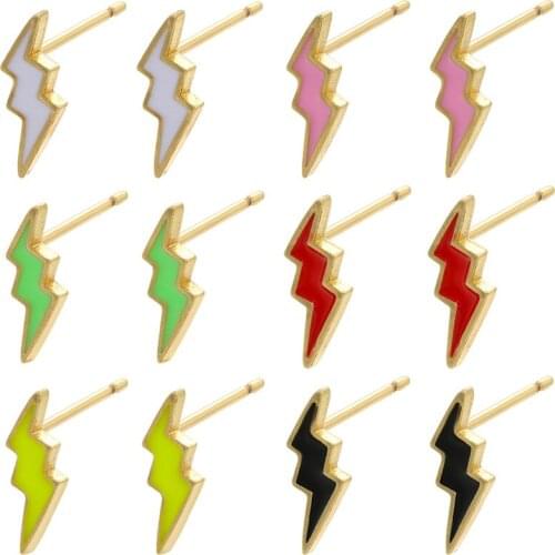 1 Pair Stud Earrings for Women Enamel Earing Lightning Gold Color Neon Green Yellow Bright Fluorescent 2021 Jewelry Punk Trendy