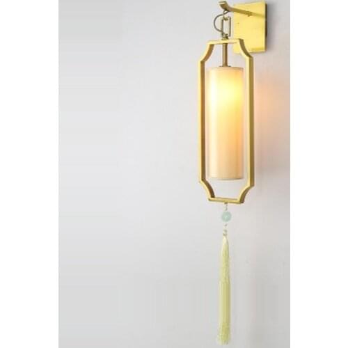 Led indoor wall lamps Chinese copper color minimalist fashion designer model room living room hotel club classical Zen wall lamp