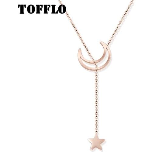 TOFFLO Stainless Steel Jewelry Star Moon Necklace Clavicle Chain Star Moon Pendant Women Fashion Chain BSP315