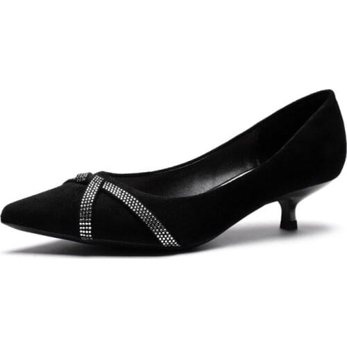 Thin High Heels Pumps Women Shoes women pumps Flock Slip On 3.5CM Pointed Toe Shallow Rhinestones zapatos de mujer heels black