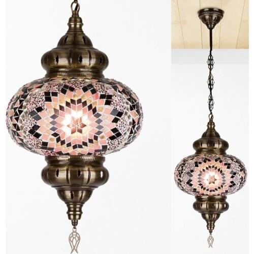 Turkish Moroccan Mosaic Glass Stained Ceiling Hanging Light Lamp Lantern Boho Pendant Chandelier for Bedroom Decor - 10 inch (De