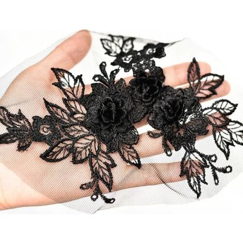 Beaded 3D Flowers Lace Applique Wedding Dress Decor Floral Patch for DIY Clorhes Costume Dress Decor Scrapbooking