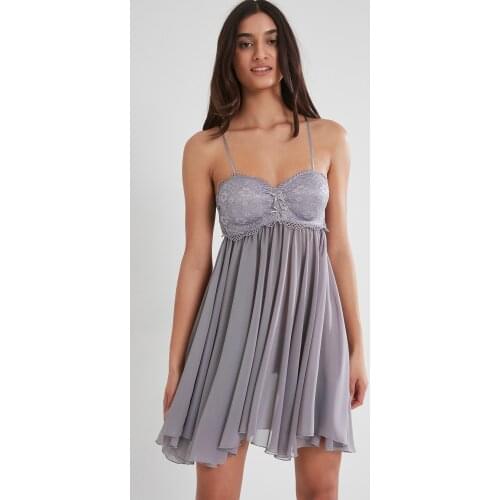 Womens Chiffon Ruched Nightgown-880 Royal