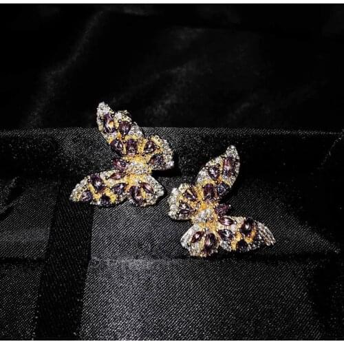 Luxury Charm Butterfly Stud Earrings Multiple Sizes Available Inlay Shiny Crystal Zircon Fashion Jewelry For Women Wedding Party