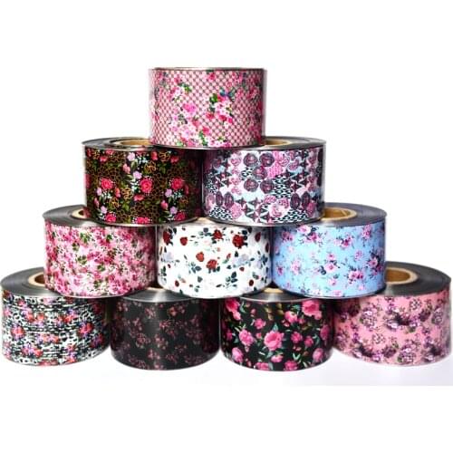 10Rolls French Floral Transfer Foil Nail Stickers Mixed Flowers Nail Art Design Summer Full Wraps Adhesive Decals Decor