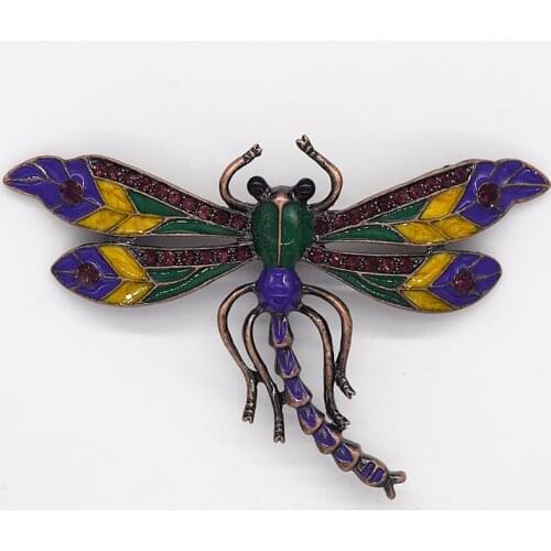 12pcs/lot Wholesale Fashion Brooch Rhinestone Enamel Dragonfly Pin brooches costume jewelry gift C101570