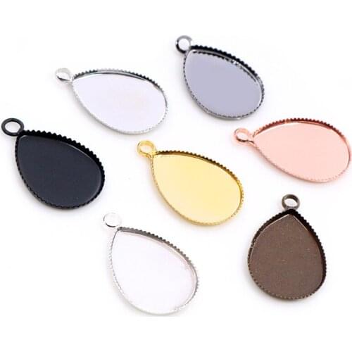 10-20pcs 13x18mm 10x14mm 18x25mm Inner Size Drop Style Brass Cameo Cabochon Base Setting Charm Pendant Necklace Jewelry Findings