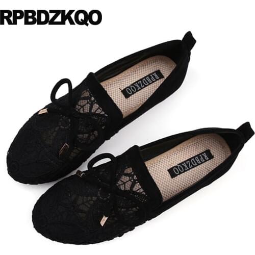 Round Toe Flats Loafers Lace Grey Japanese Black Wedding Ballet Shoes Gray Ballerina Women 10 Mesh Knot Breathable Large Size
