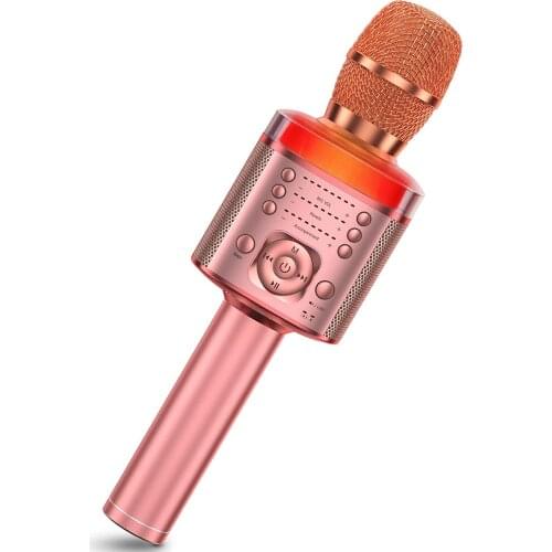 Wireless Karaoke Microphone with Magic Sound LED Lights for Home Party Portable Mic Speaker Rose Gold Singing Machine