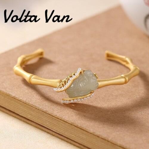Volta Van 925 Sterling Silver Fine Jewelry Bangle Elegant 2021 New Vintage Natural Jade Concise Cicada Opening Women Bracelet