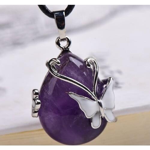 Natural Crystal Amethyst Butterfly Inlay Pendant Amethyst Gemstone Healing Stone Chain Necklaces Women Jewelry Accessories Gifts