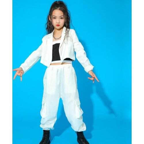 Kids Concert Outfits Hip Hop Clothing Suit Crop Tank Tops Shirt Cargo Pants For Girls Ballroom Street Dance Costume Clothes Wear