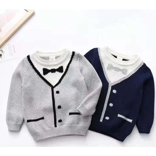 Baby Kids Boys Long Sleeve Fake Two Piece Knit Sweater Spring Autumn Baby Boys Pullover Sweaters Childrens Clothes