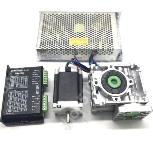Ratio 30:1 Turbine Worm Gearbox RV30 Reducer +Nema23 1.2NM 56MM Stepper Motor+5.6A DM556 Drive+DC 24V 200W Power Supply Kit