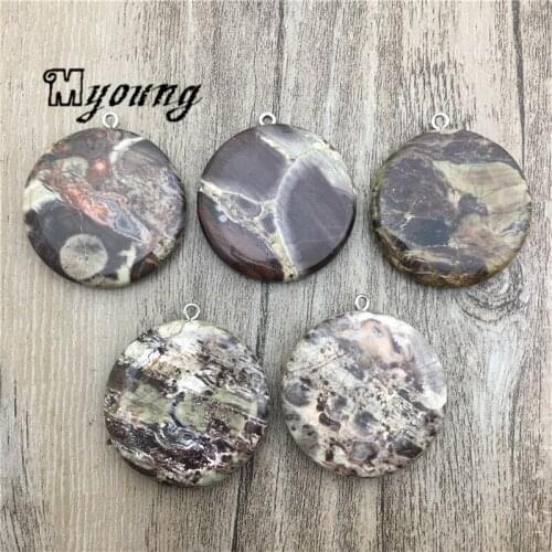 Round Brown Crazy Agates Slice Pendants,Natural Stone Sediment Jaspers Pendants For DIY Jewelry MY2028