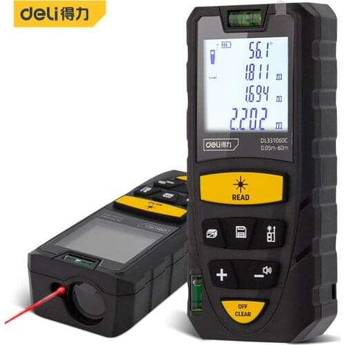 Deli DL331060C 60M Voice Broadcast Charging Mode Laser Rangefinder 30 Sets Of Data Storage Dual Battery Power Supply