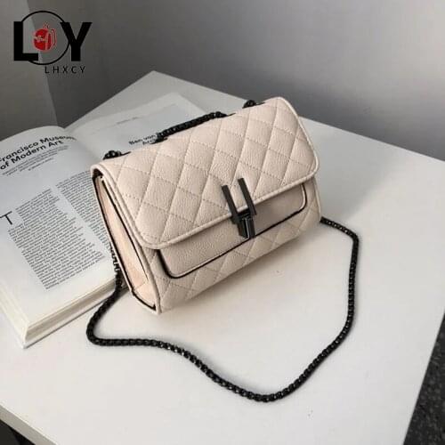 LHXCY High Quality Clamshell Rhombus Lattice Crossbody Bags New Chain Pu Leather Shoulder Bags Simple Vintage Soft Designer Bag