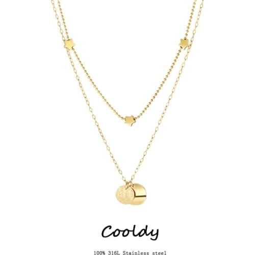 Multilayer Necklace Long Pendant Necklace Women Stainless Steel Necklace Moon Circle map Pendant Chain Necklace Gift Jewelry