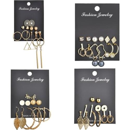 Yobest Fashion Geometric Gold Color Stud Earrings Set For Women Girls Metal Elephant Moon Letter Earring Handmade Female Jewelry