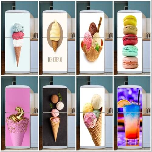 Ice Cream Ball Painted Fridge Wrap Kitchen Restaurant Refrigerator Door Sticker Drinks Wall Mural Home Decor Vinyl Freezer Decal