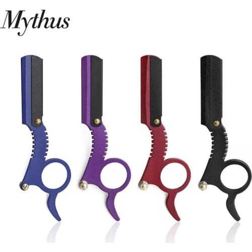 Mythus Mustache Shaving Barber Razor Knife Zinc Alloy Thumb Manual Beard Cutting Razor Trimmer Stainless Blade Shaver For Men