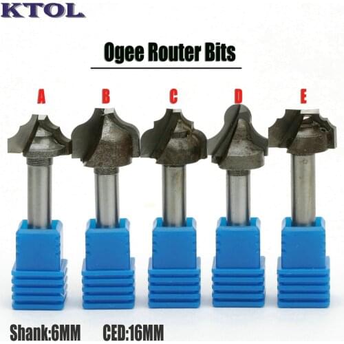 5Pcs/Lot 6x16MM- A,B,C,D,E Roman Ogee Router Bit Set Carbide End Mills Cutter,Chamfering Woodworking Router Bits Milling Cutter