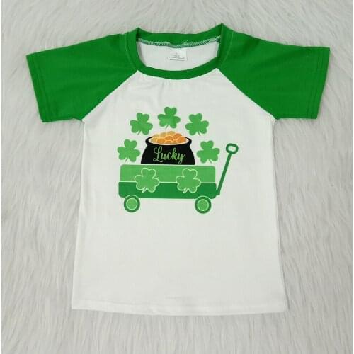 2020 latest toddler boy clothes boy short sleeve t-shirt st patricks day raglan t-shirt for boys with lucky letters