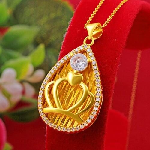 New Water-drop Crown Necklace Yellow Gold Filled Trendy Womens Pendant Jewelry Gift