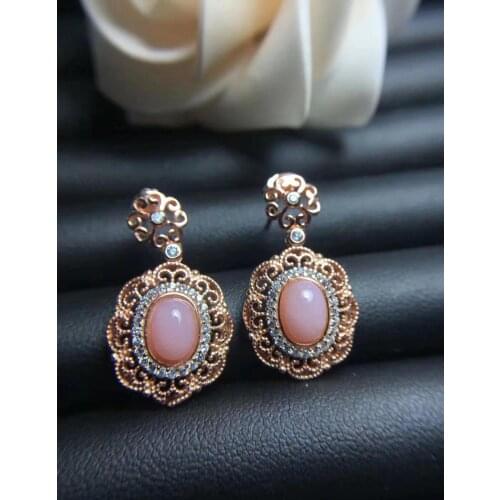 New Coming Romantic Pink Opal earring Nature real Pink opal Earring 925 sterling silver Fine jewelry