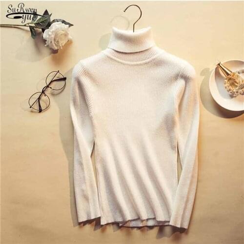 Autumn Winter New Turtleneck Pullover Sweater Slim Bottoming Long Sleeve Solid Color Stretch Knitted Tops Women Clothing 11951