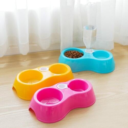 Pet Plastic Rice Bowl Feeding Bowl Double Bowl Cat and Dog Food Bowl Pet Dog Waterer