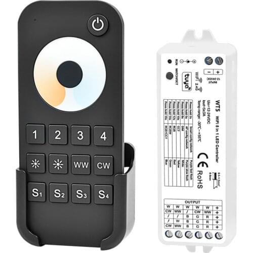 Tuya app WT5 WIFI LED Controller for Dual White CCT LED Strip with RT7 4 Zone Wireless remote